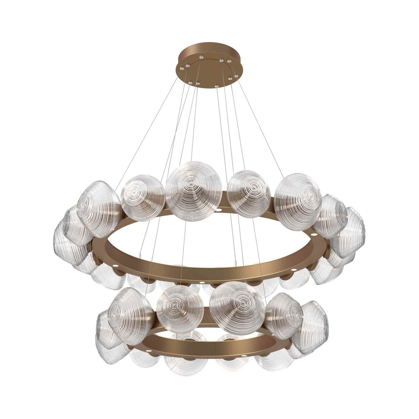 Mesa Two-Tier Radial Ring LED Chandelier in Novel Brass/Clear Blown Glass.