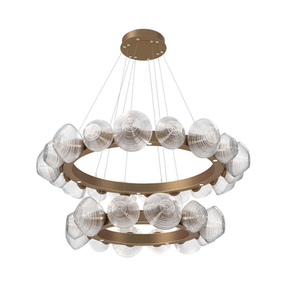 Mesa Two-Tier Radial Ring LED Chandelier in Novel Brass/Clear Blown Glass.