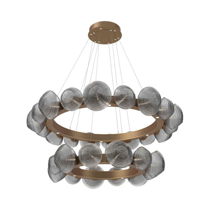 Mesa Two-Tier Radial Ring LED Chandelier in Novel Brass/Smoke Blown Glass.