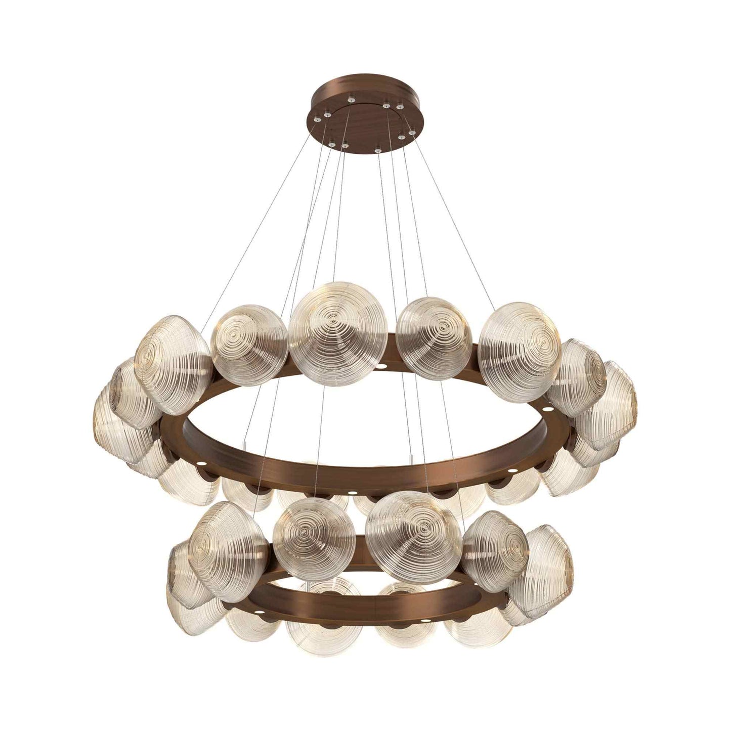 Mesa Two-Tier Radial Ring LED Chandelier in Oil Rubbed Bronze/Amber Blown Glass.