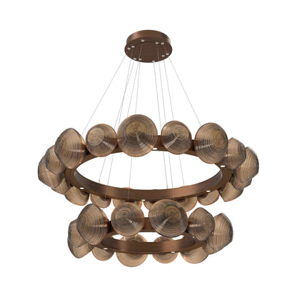Mesa Two-Tier Radial Ring LED Chandelier in Oil Rubbed Bronze/Bronze Blown Glass.
