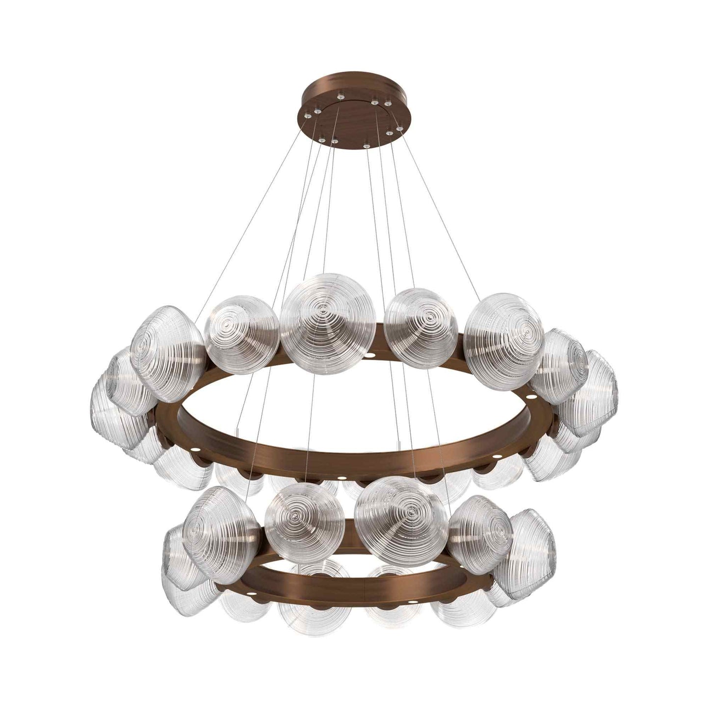 Mesa Two-Tier Radial Ring LED Chandelier in Oil Rubbed Bronze/Clear Blown Glass.