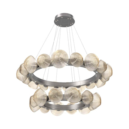 Mesa Two-Tier Radial Ring LED Chandelier in Satin Nickel/Amber Blown Glass.