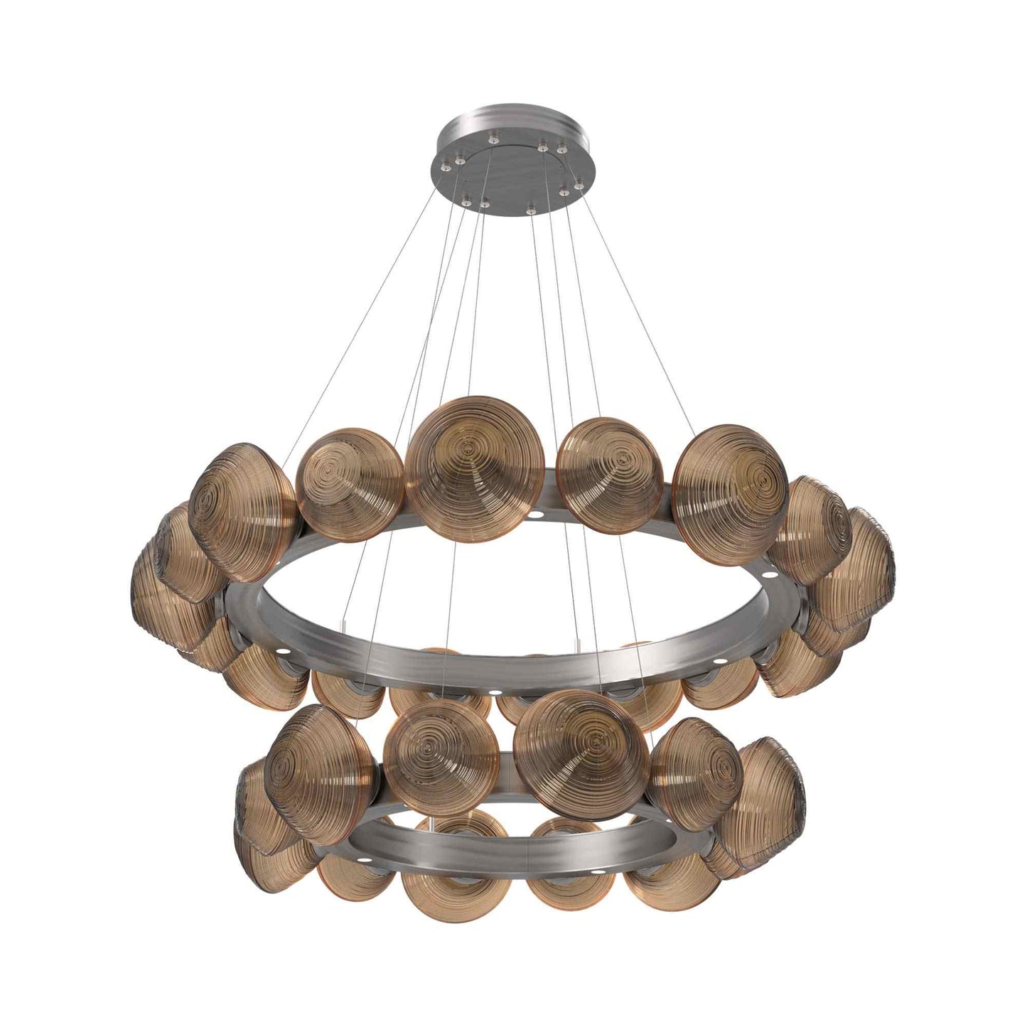 Mesa Two-Tier Radial Ring LED Chandelier in Satin Nickel/Bronze Blown Glass.