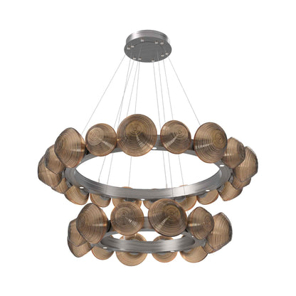 Mesa Two-Tier Radial Ring LED Chandelier in Satin Nickel/Bronze Blown Glass.