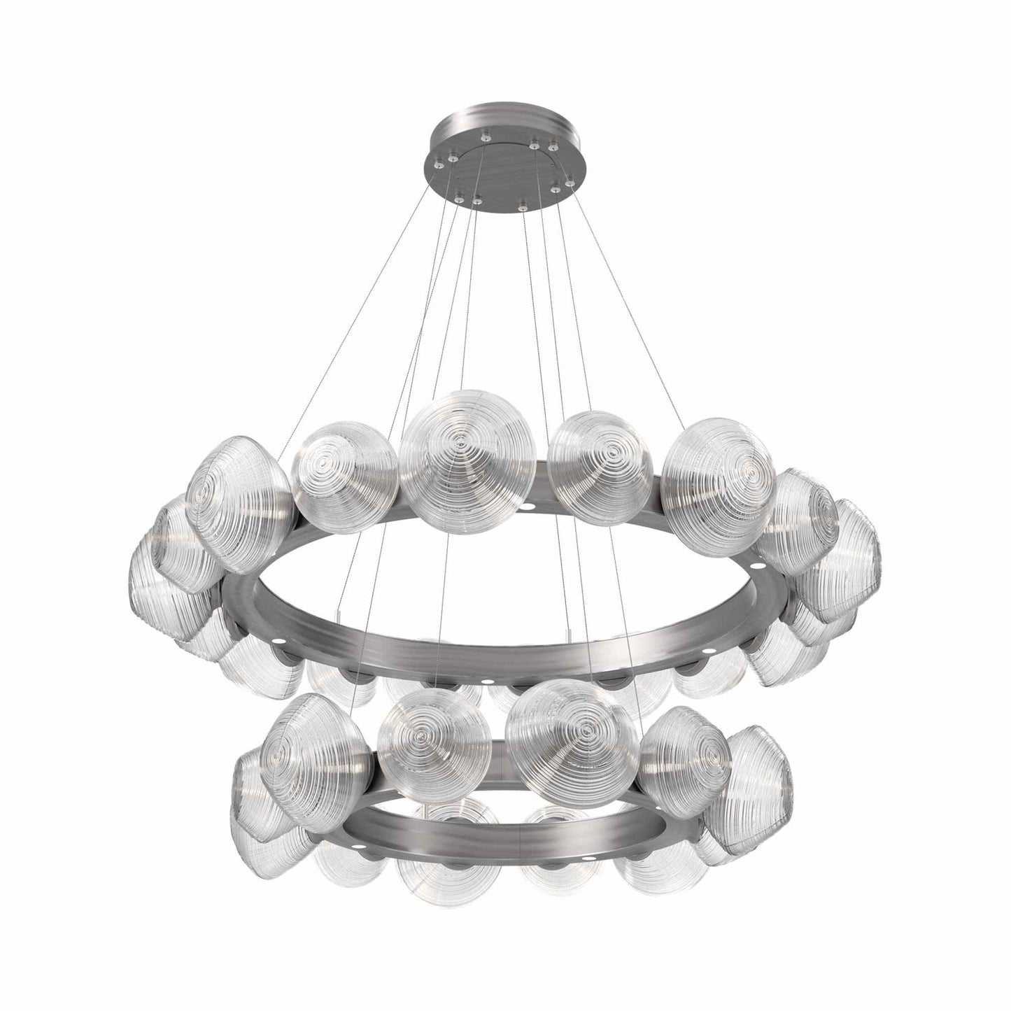 Mesa Two-Tier Radial Ring LED Chandelier in Satin Nickel/Clear Blown Glass.
