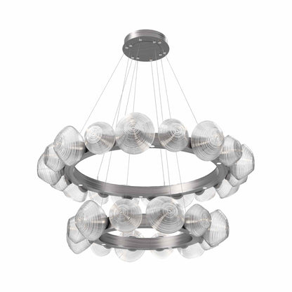 Mesa Two-Tier Radial Ring LED Chandelier in Satin Nickel/Clear Blown Glass.