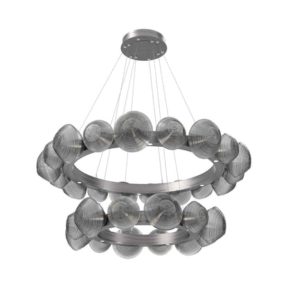 Mesa Two-Tier Radial Ring LED Chandelier in Satin Nickel/Smoke Blown Glass.