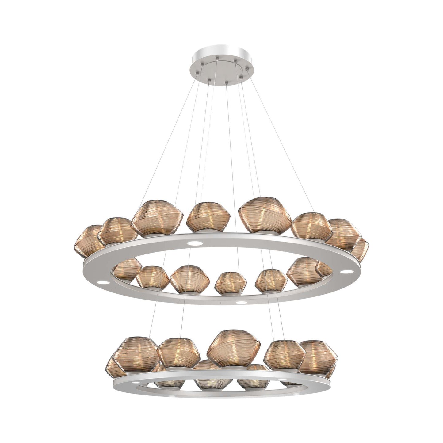 Mesa Two-Tier Ring LED Chandelier in Beige Silver/Bronze Blown Glass.