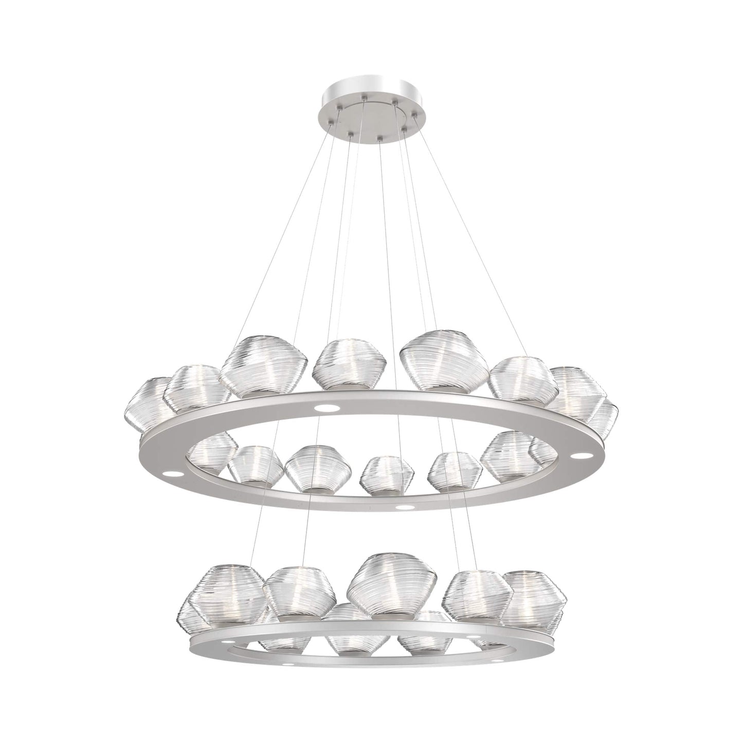 Mesa Two-Tier Ring LED Chandelier in Beige Silver/Clear Blown Glass.