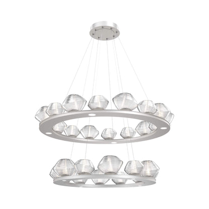 Mesa Two-Tier Ring LED Chandelier in Beige Silver/Clear Blown Glass.
