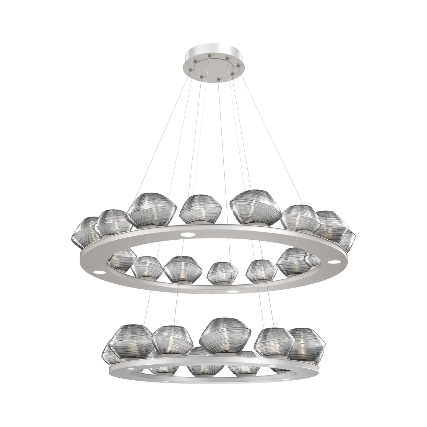 Mesa Two-Tier Ring LED Chandelier in Beige Silver/Smoke Blown Glass.