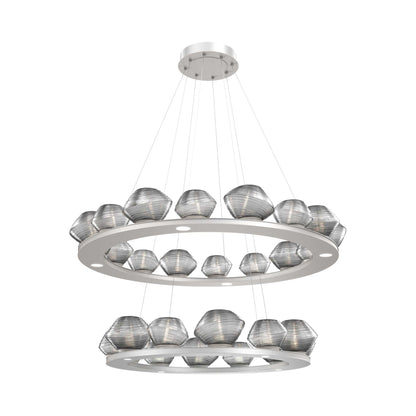 Mesa Two-Tier Ring LED Chandelier in Beige Silver/Smoke Blown Glass.