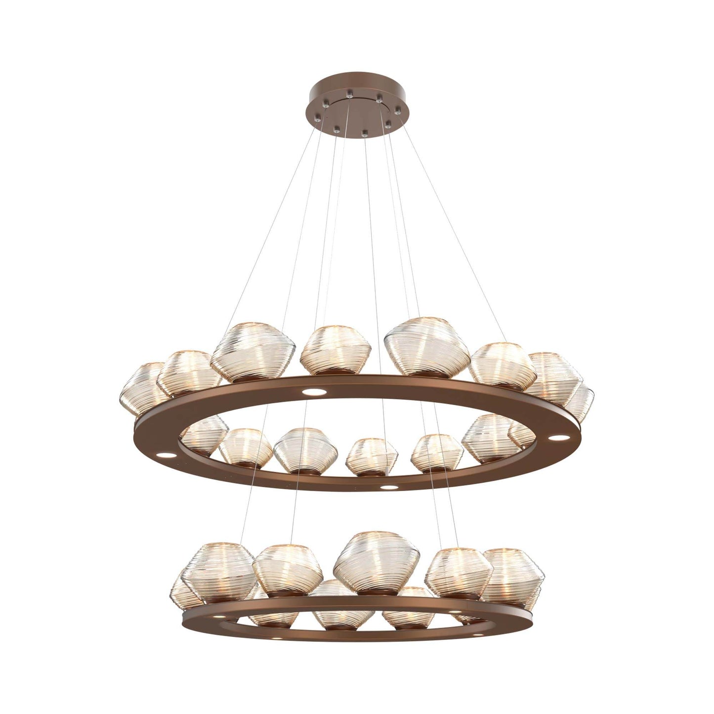 Mesa Two-Tier Ring LED Chandelier in Burnished Bronze/Amber Blown Glass.