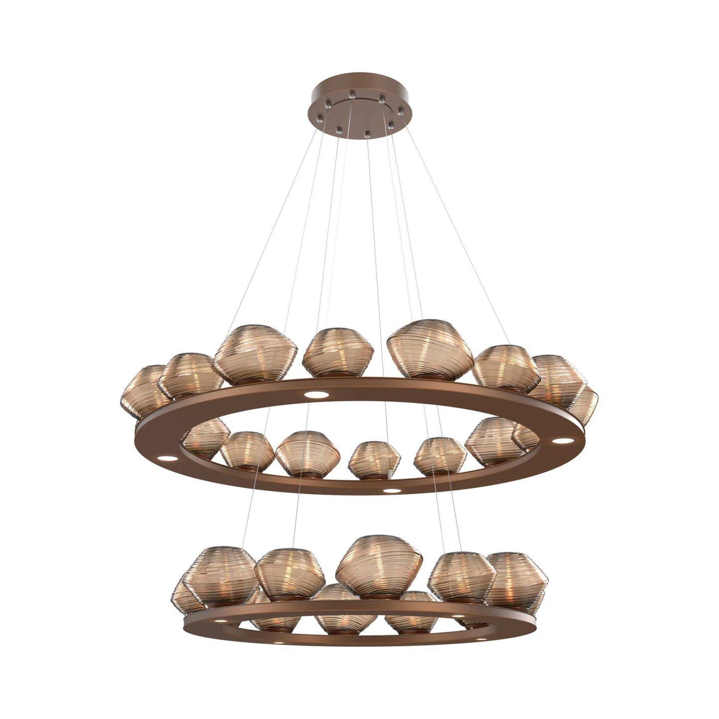 Mesa Two-Tier Ring LED Chandelier in Burnished Bronze/Bronze Blown Glass.