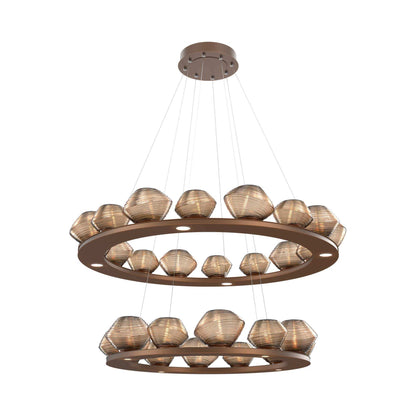 Mesa Two-Tier Ring LED Chandelier in Burnished Bronze/Bronze Blown Glass.