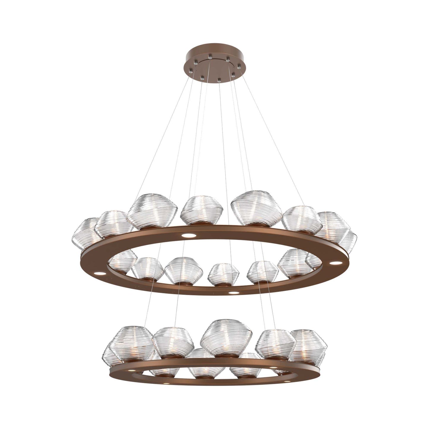 Mesa Two-Tier Ring LED Chandelier in Burnished Bronze/Clear Blown Glass.