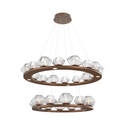 Mesa Two-Tier Ring LED Chandelier in Burnished Bronze/Clear Blown Glass.
