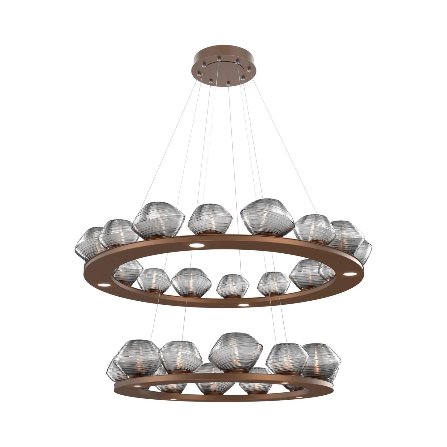 Mesa Two-Tier Ring LED Chandelier in Burnished Bronze/Smoke Blown Glass.