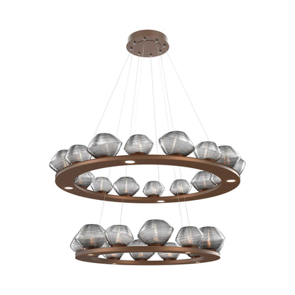 Mesa Two-Tier Ring LED Chandelier in Burnished Bronze/Smoke Blown Glass.