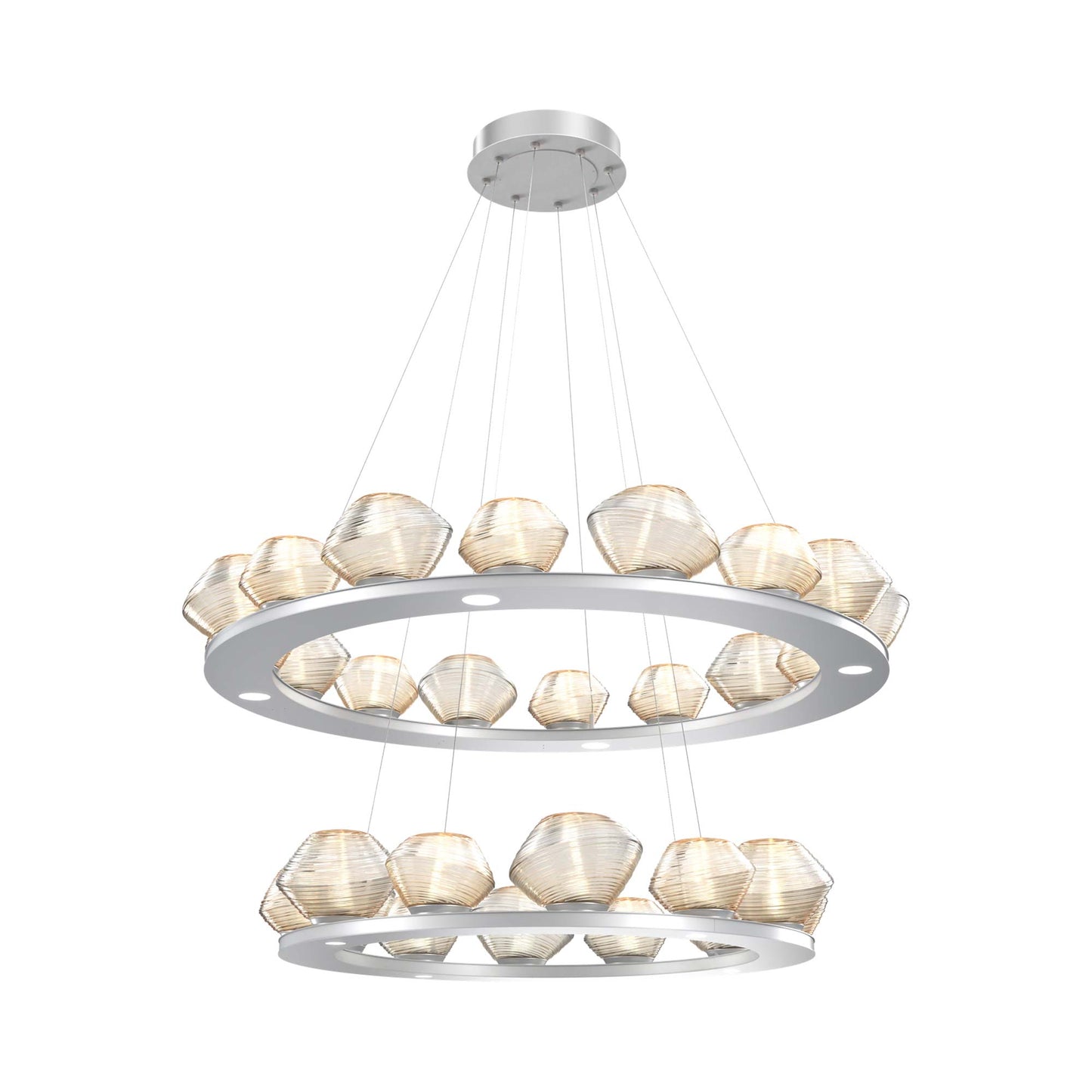 Mesa Two-Tier Ring LED Chandelier in Classic Silver/Amber Blown Glass.
