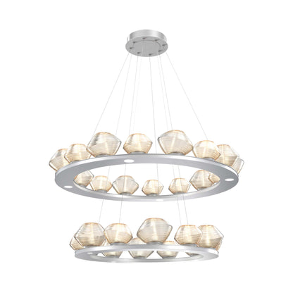 Mesa Two-Tier Ring LED Chandelier in Classic Silver/Amber Blown Glass.