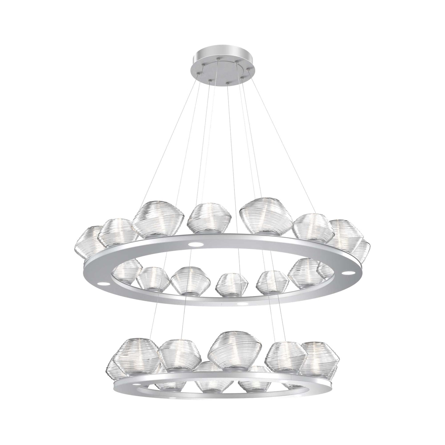 Mesa Two-Tier Ring LED Chandelier in Classic Silver/Clear Blown Glass.