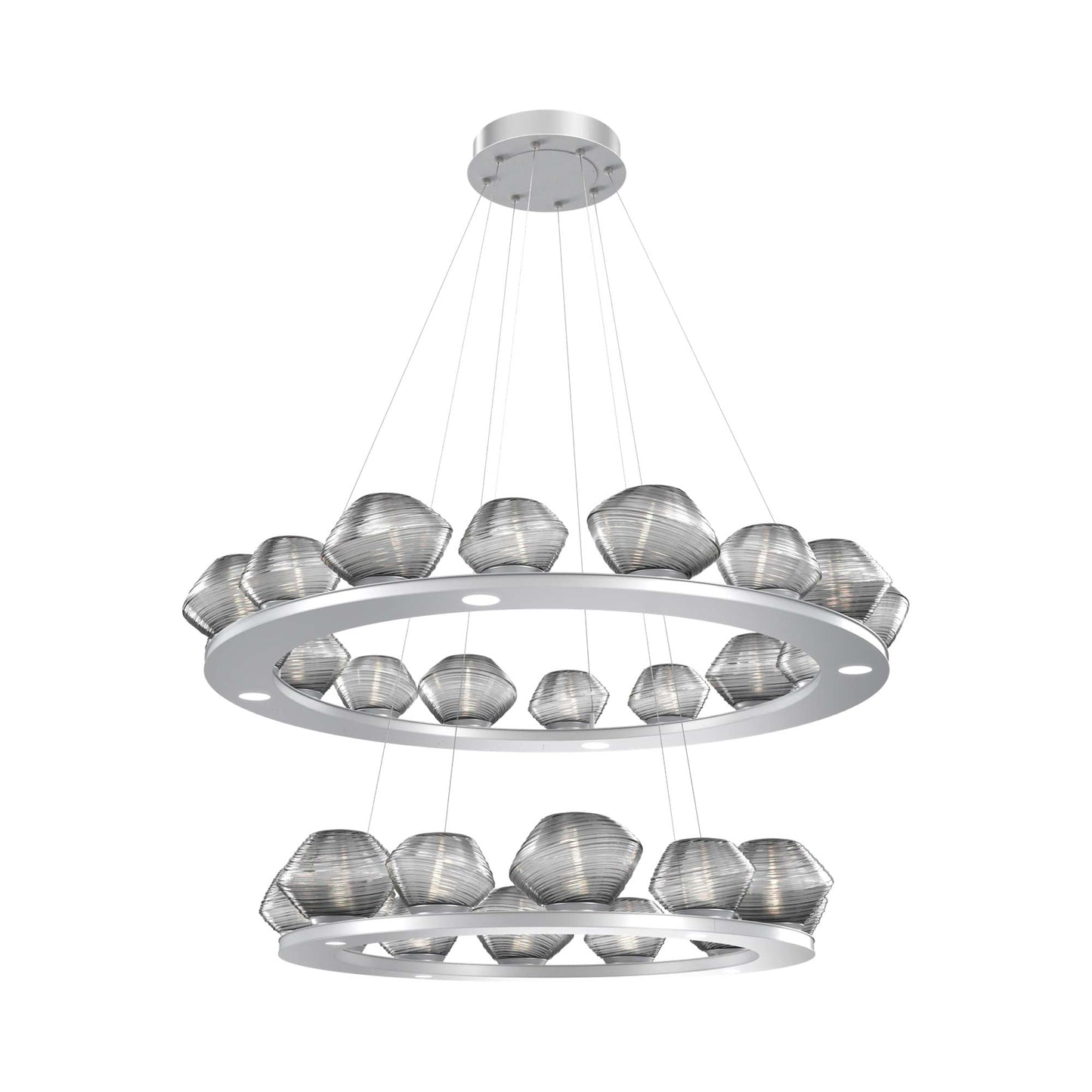 Mesa Two-Tier Ring LED Chandelier in Classic Silver/Smoke Blown Glass.