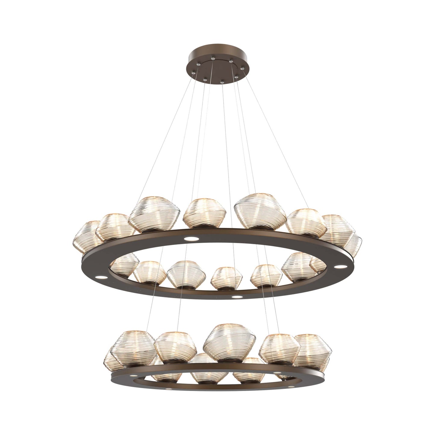 Mesa Two-Tier Ring LED Chandelier in Flat Bronze/Amber Blown Glass.