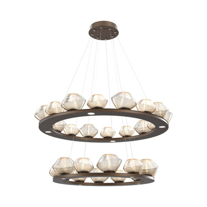 Mesa Two-Tier Ring LED Chandelier in Flat Bronze/Amber Blown Glass.