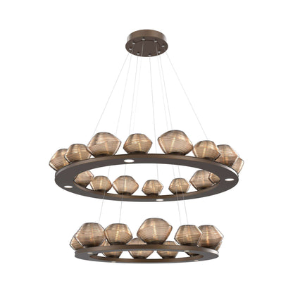 Mesa Two-Tier Ring LED Chandelier in Flat Bronze/Bronze Blown Glass.