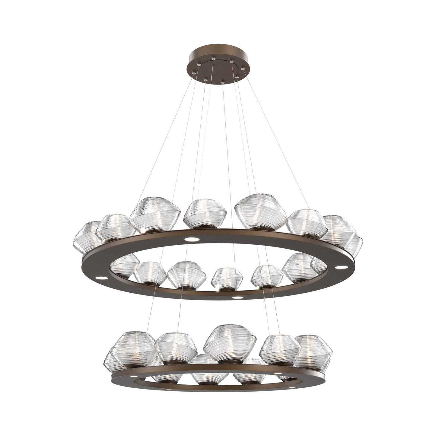 Mesa Two-Tier Ring LED Chandelier in Flat Bronze/Clear Blown Glass.