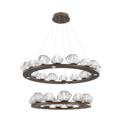 Mesa Two-Tier Ring LED Chandelier in Flat Bronze/Clear Blown Glass.