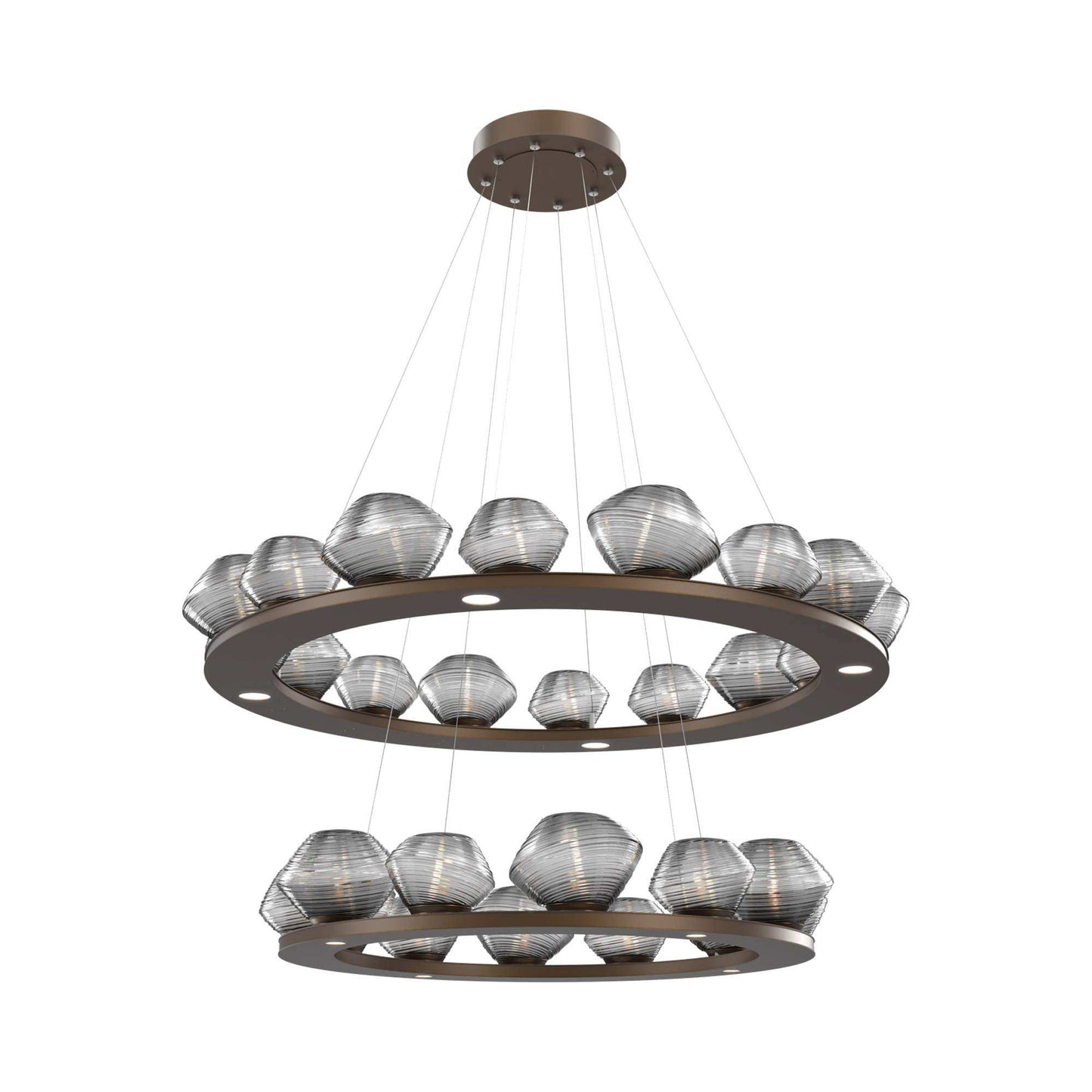 Mesa Two-Tier Ring LED Chandelier in Flat Bronze/Smoke Blown Glass.