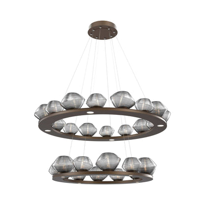 Mesa Two-Tier Ring LED Chandelier in Flat Bronze/Smoke Blown Glass.