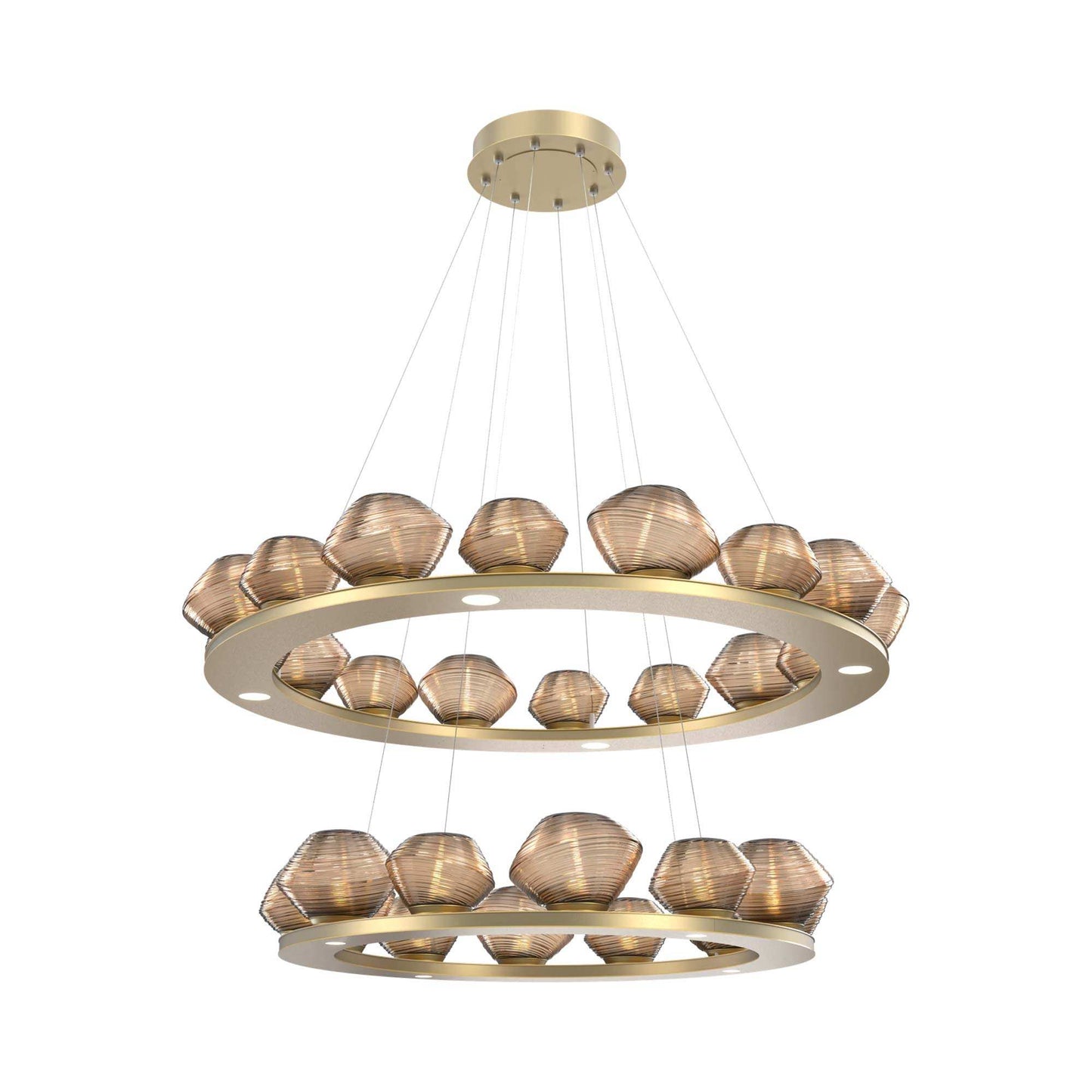 Mesa Two-Tier Ring LED Chandelier in Gilded Brass/Bronze Blown Glass.