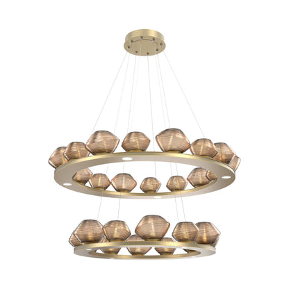 Mesa Two-Tier Ring LED Chandelier in Gilded Brass/Bronze Blown Glass.
