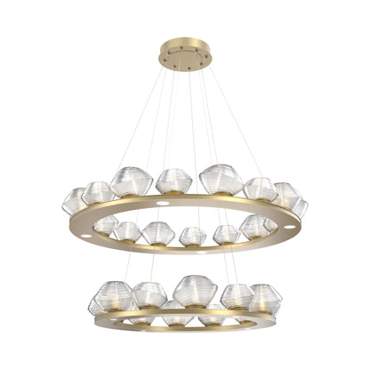 Mesa Two-Tier Ring LED Chandelier in Gilded Brass/Clear Blown Glass.