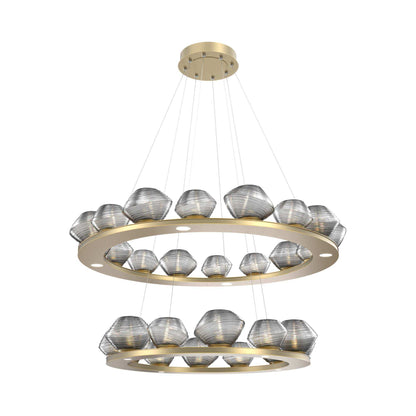 Mesa Two-Tier Ring LED Chandelier in Gilded Brass/Smoke Blown Glass.