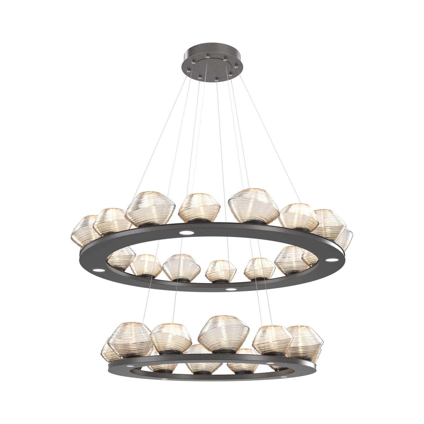 Mesa Two-Tier Ring LED Chandelier in Graphite/Amber Blown Glass.