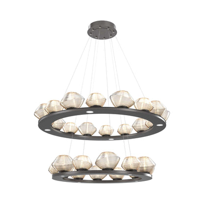 Mesa Two-Tier Ring LED Chandelier in Graphite/Amber Blown Glass.