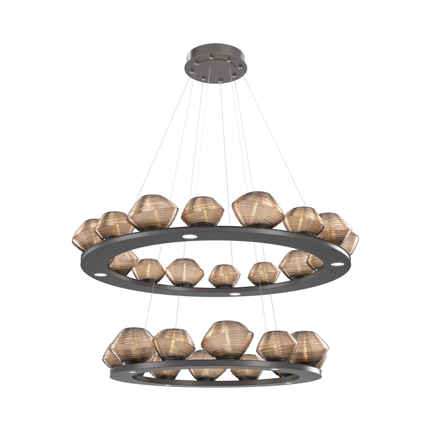 Mesa Two-Tier Ring LED Chandelier in Graphite/Bronze Blown Glass.