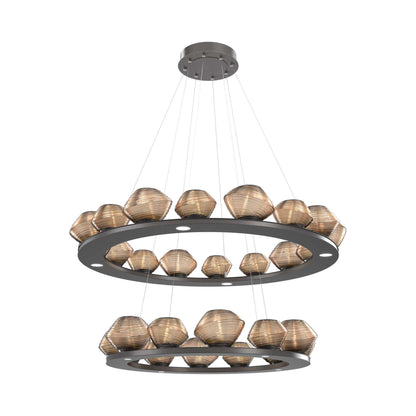 Mesa Two-Tier Ring LED Chandelier in Graphite/Bronze Blown Glass.