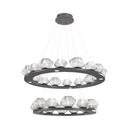Mesa Two-Tier Ring LED Chandelier in Graphite/Clear Blown Glass.