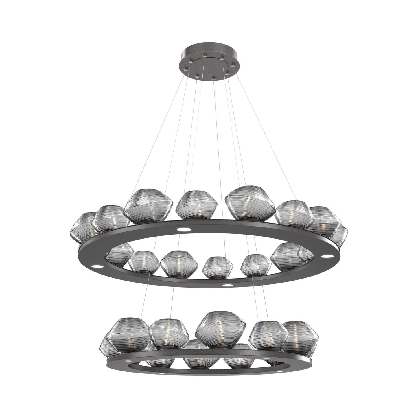 Mesa Two-Tier Ring LED Chandelier in Graphite/Smoke Blown Glass.
