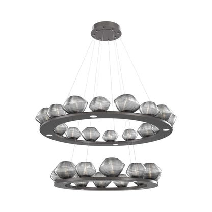 Mesa Two-Tier Ring LED Chandelier in Graphite/Smoke Blown Glass.