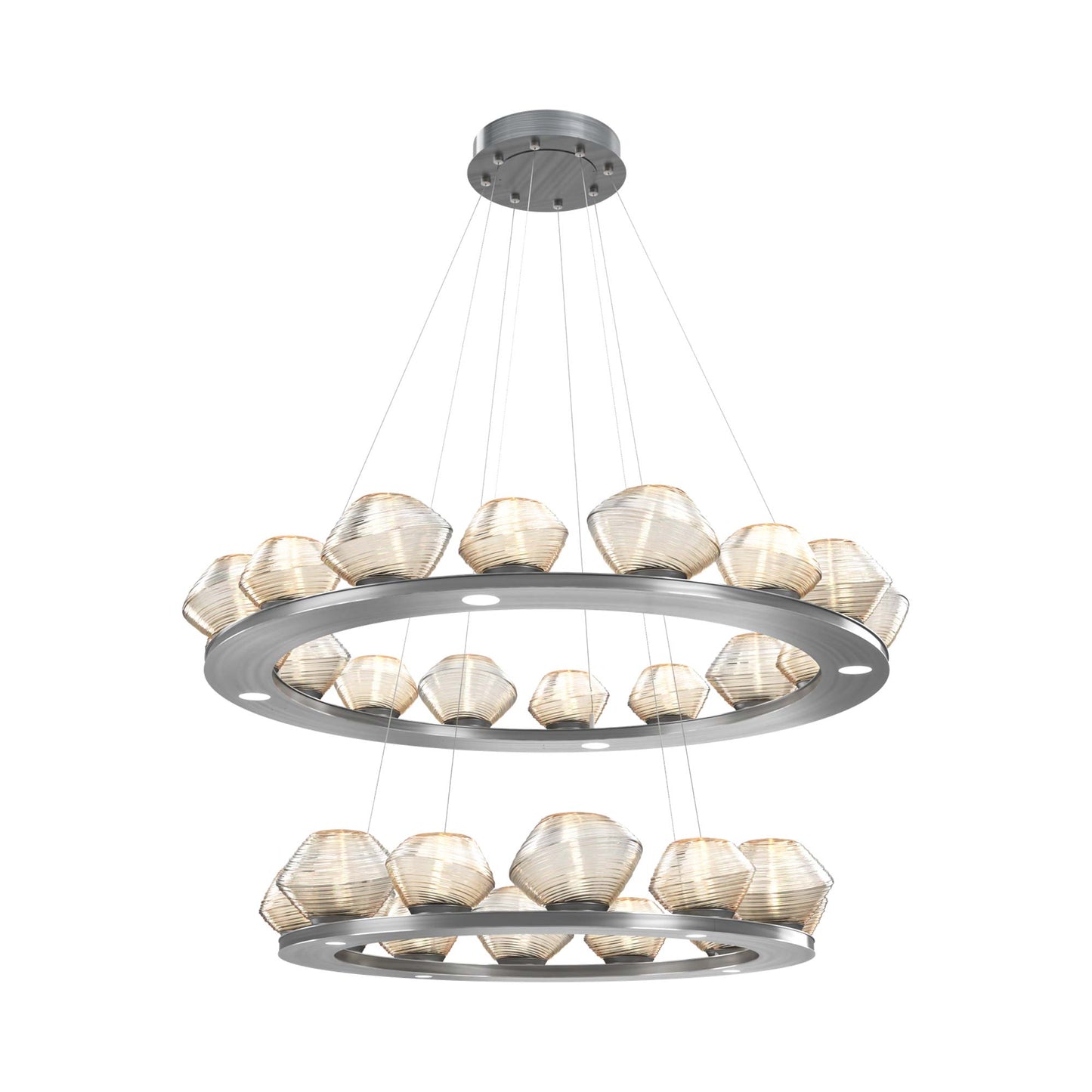 Mesa Two-Tier Ring LED Chandelier in Gunmetal/Amber Blown Glass.