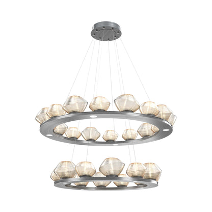 Mesa Two-Tier Ring LED Chandelier in Gunmetal/Amber Blown Glass.