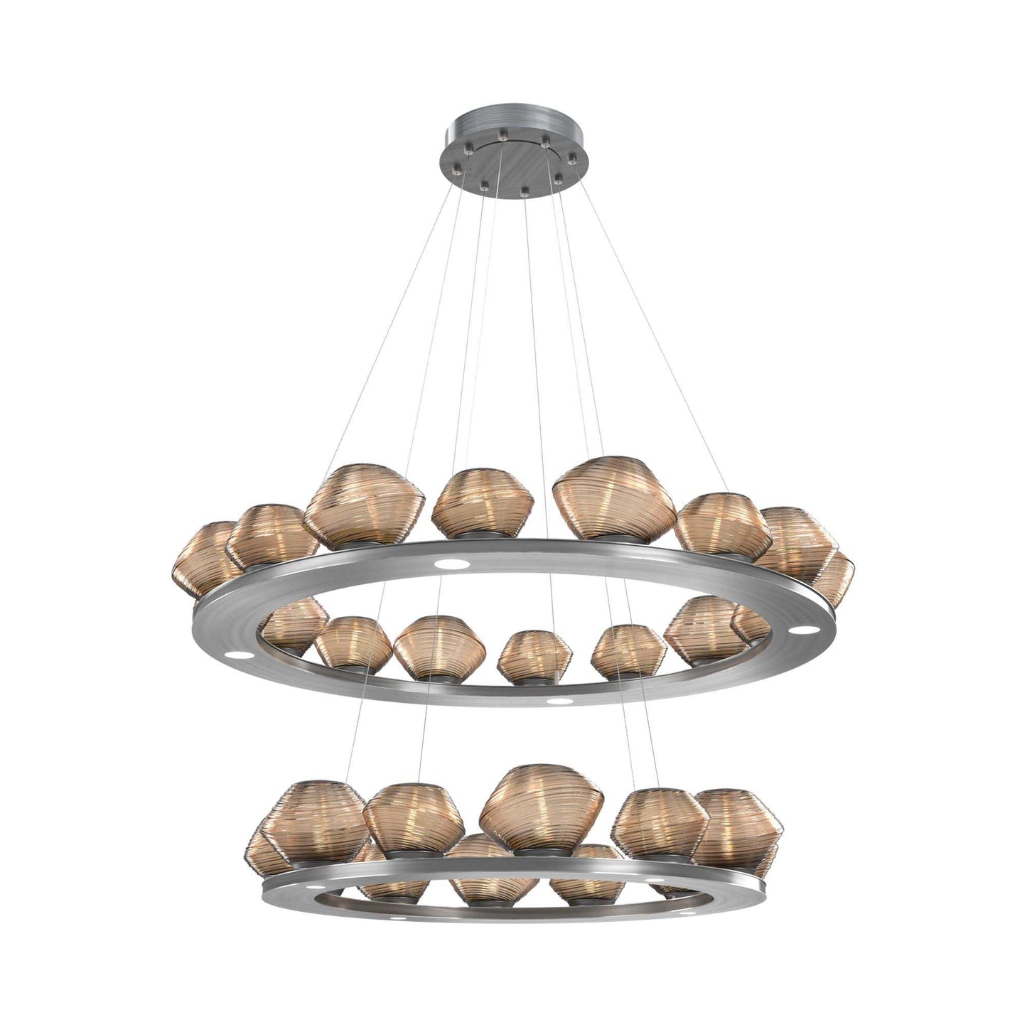 Mesa Two-Tier Ring LED Chandelier in Gunmetal/Bronze Blown Glass.