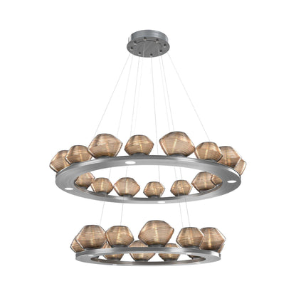 Mesa Two-Tier Ring LED Chandelier in Gunmetal/Bronze Blown Glass.